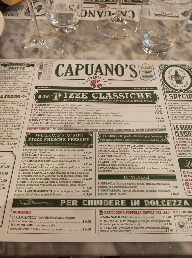 menu estivo di Capuano's